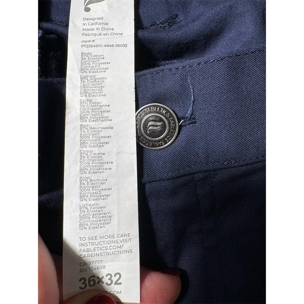 Fabletics Chino Pants Mens 36x32 Navy Blue Flat Front Straight Leg - Picture 8 of 8